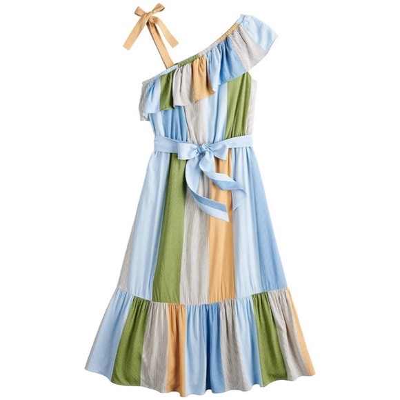 LC LAUREN CONRAD One Shoulder Multicolor Striped Midi Dress - Picture 3 of 6